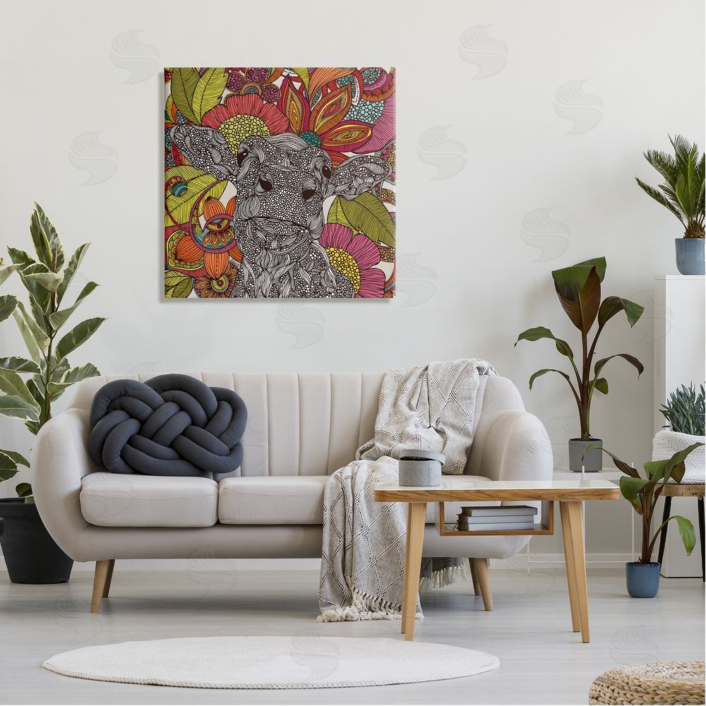 Valentina Harper Farm Cow Detailed Fractals Abstract Floral Blossoms Canvas Wall Art in Room