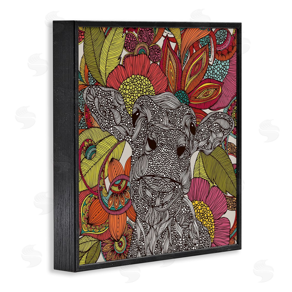 Valentina Harper Farm Cow Detailed Fractals Abstract Floral Blossoms Black Framed Glicee Wall Art Print