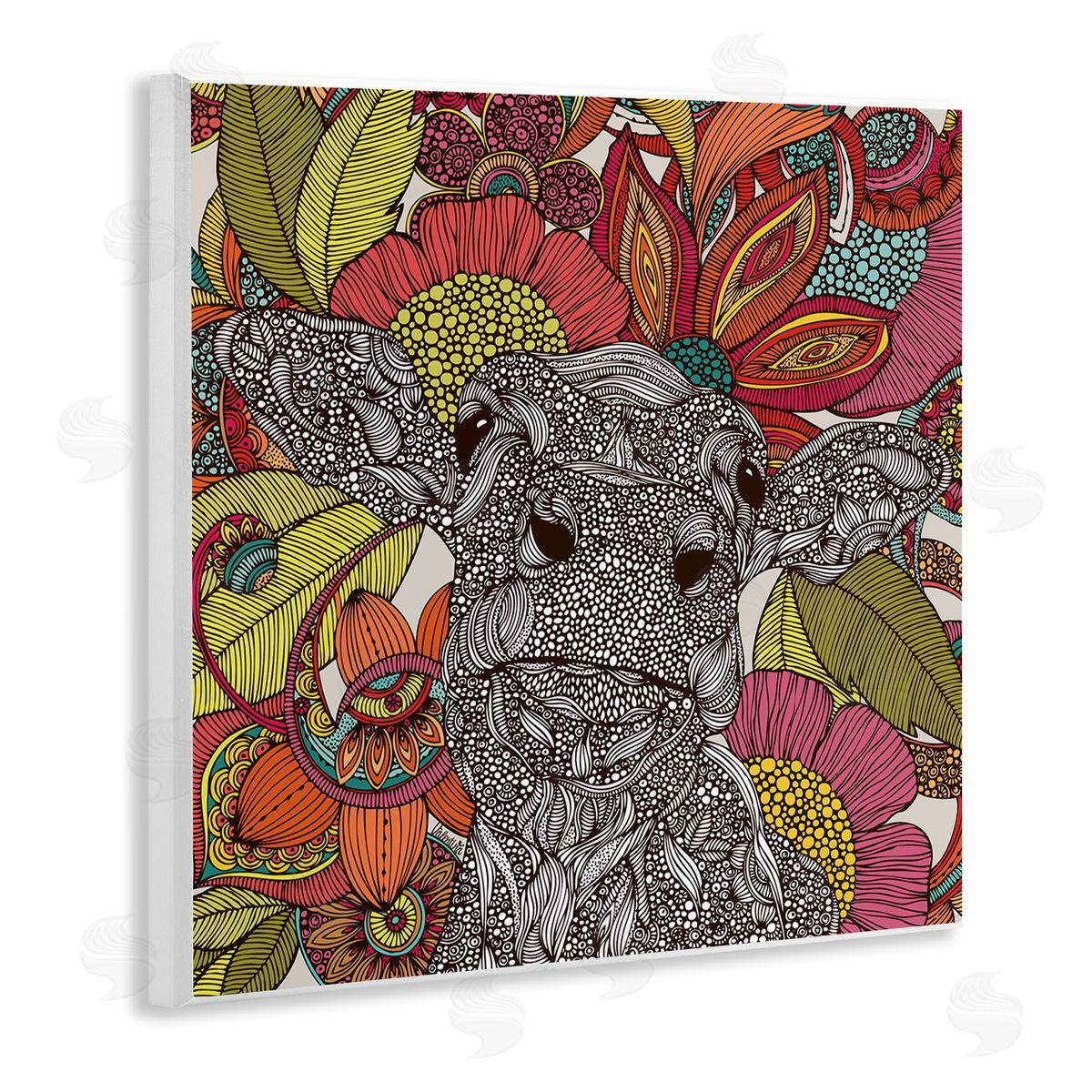 Valentina Harper Farm Cow Detailed Fractals Abstract Floral Blossoms Wooden Wall Plaque Art Print