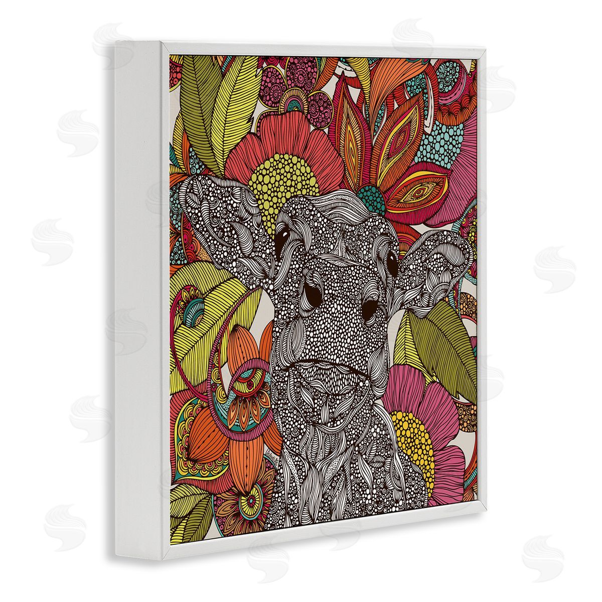 Valentina Harper Farm Cow Detailed Fractals Abstract Floral Blossoms White Framed Glicee Wall Art Print