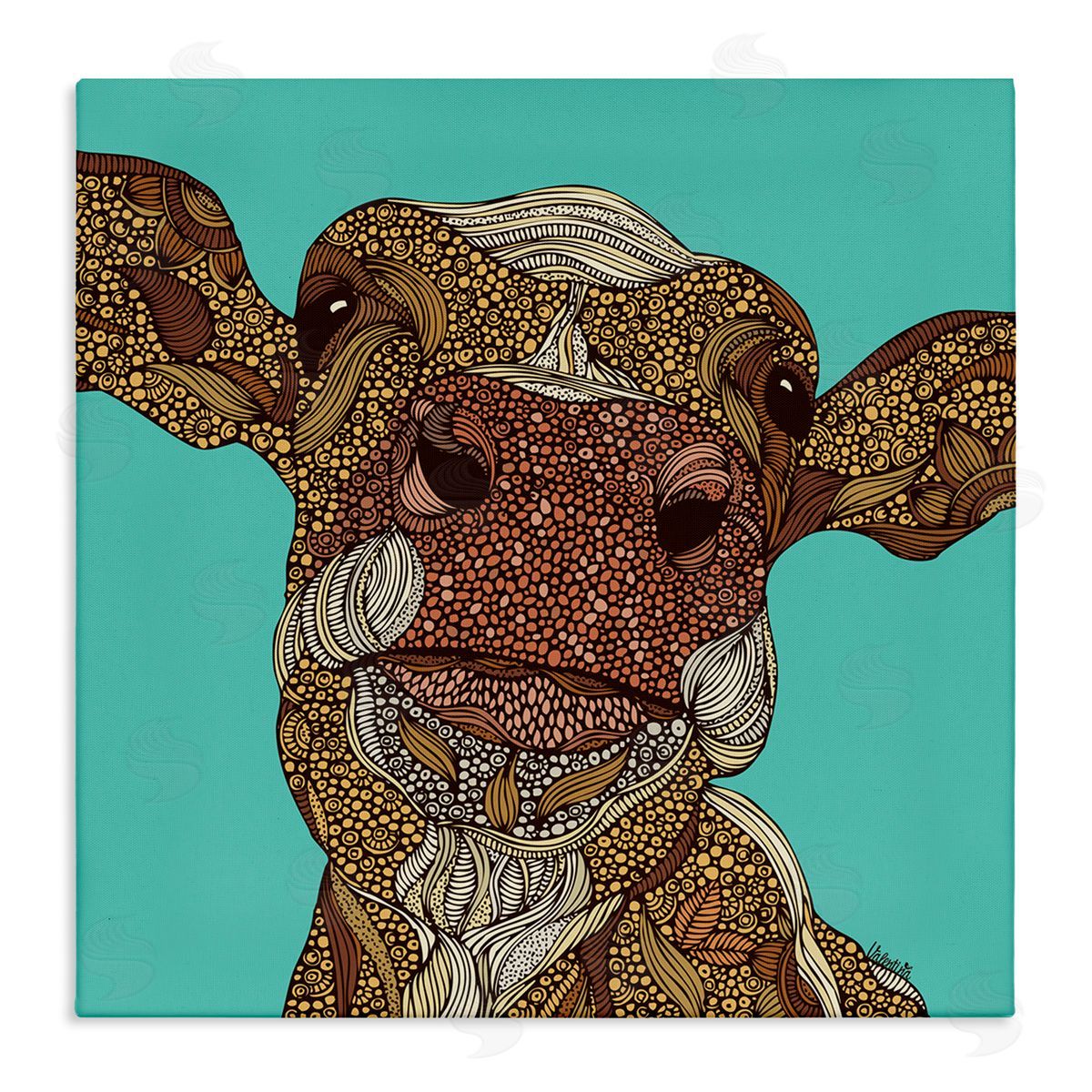 Valentina Harper Bold Calf Cow Intricate Inner Stripe Patterns Stretched Canvas Wall Art Print