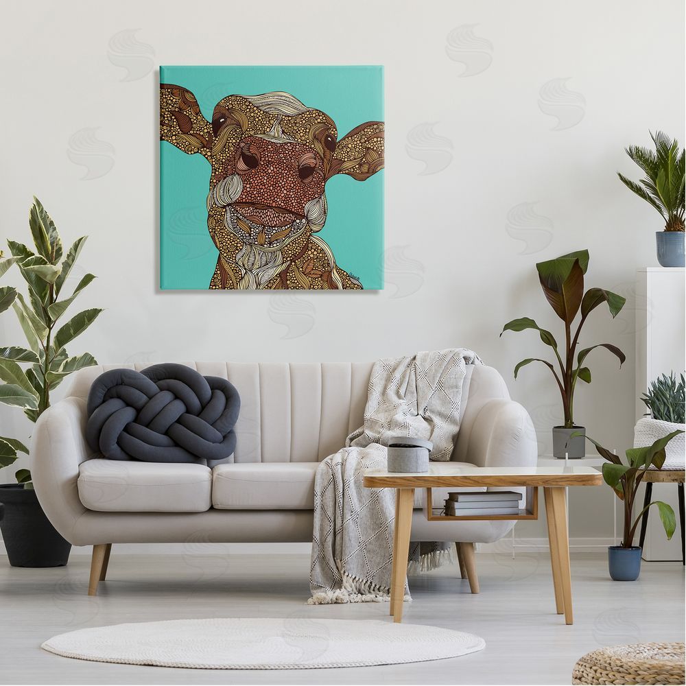 Valentina Harper Bold Calf Cow Intricate Inner Stripe Patterns Canvas Wall Art in Room