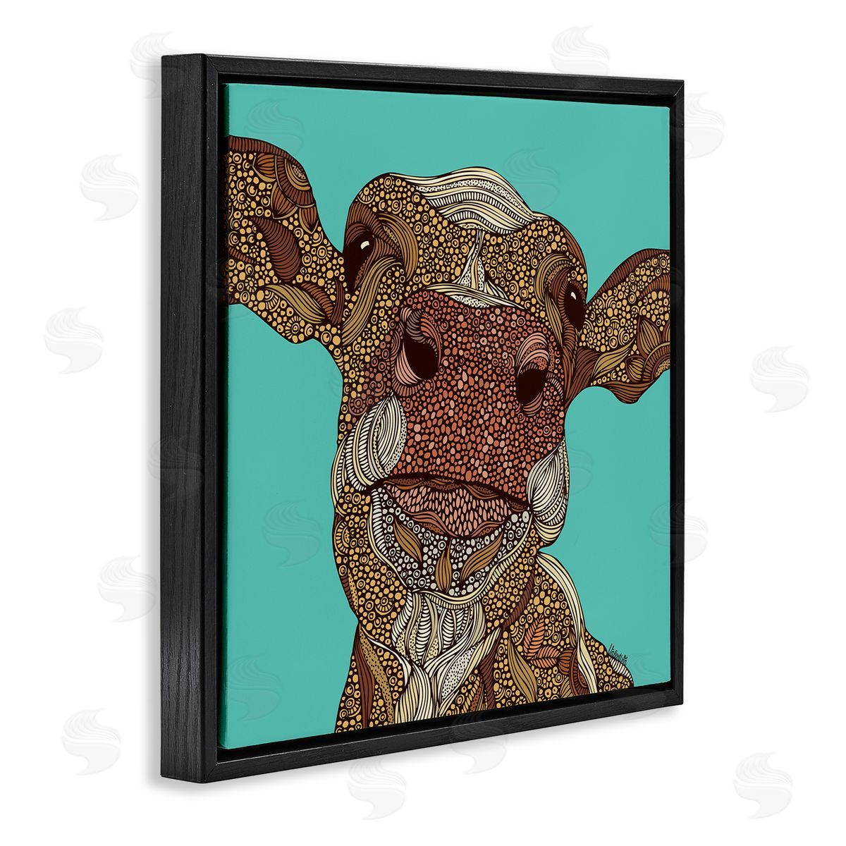 Valentina Harper Bold Calf Cow Intricate Inner Stripe Patterns Black Floating Frame Canvas Wall Art Print