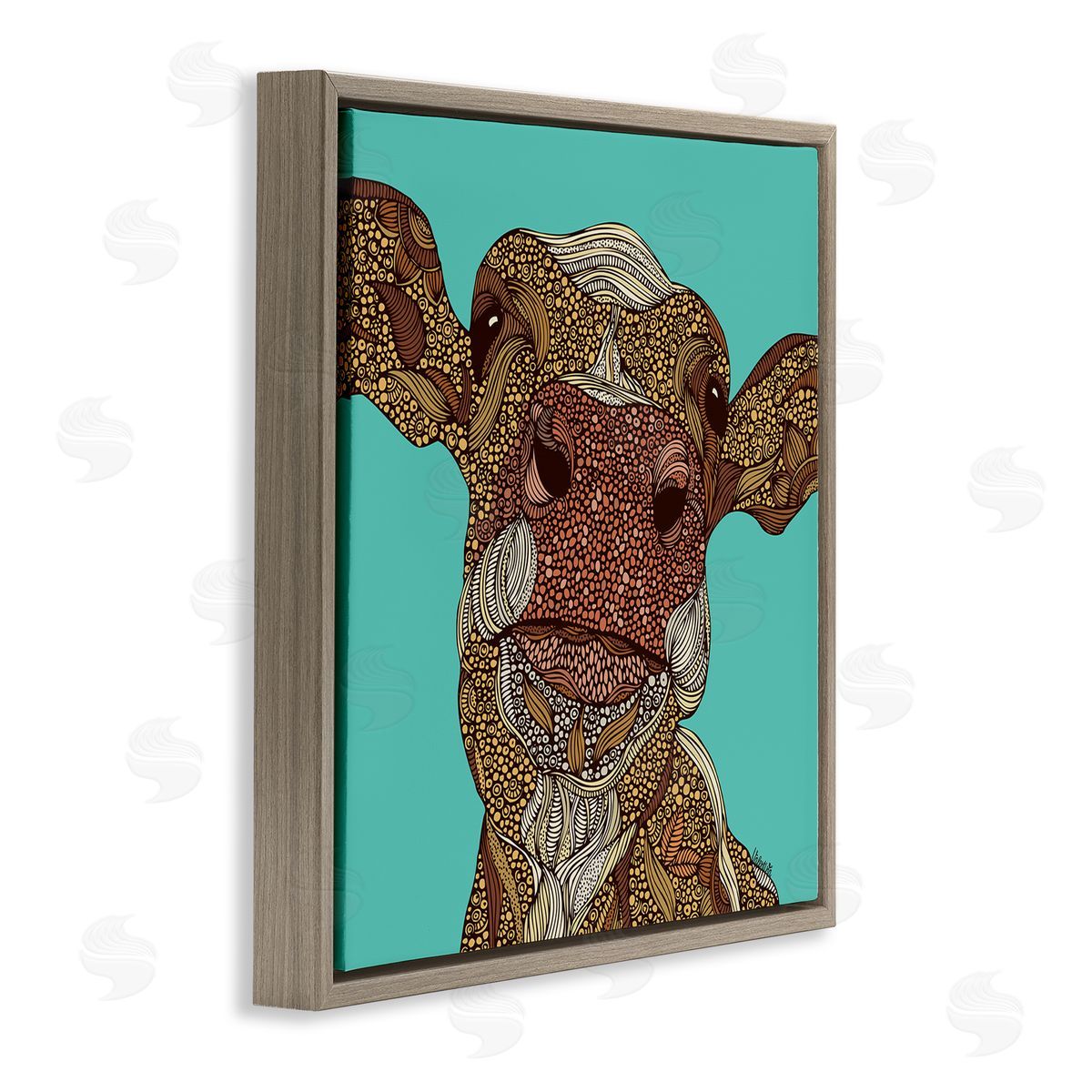 Valentina Harper Bold Calf Cow Intricate Inner Stripe Patterns Brown Floating Frame Canvas Wall Art Print