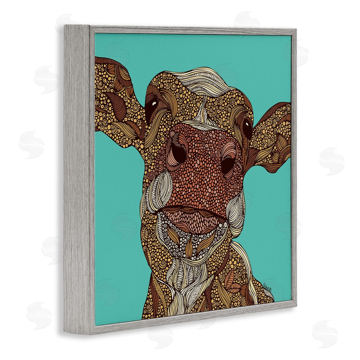 Valentina Harper Bold Calf Cow Intricate Inner Stripe Patterns Gray Framed Glicee Wall Art Print