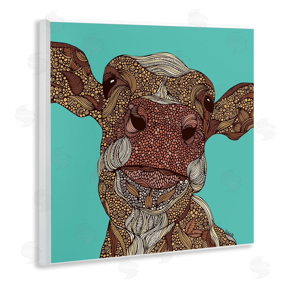 Valentina Harper Bold Calf Cow Intricate Inner Stripe Patterns Wooden Wall Plaque Art Print