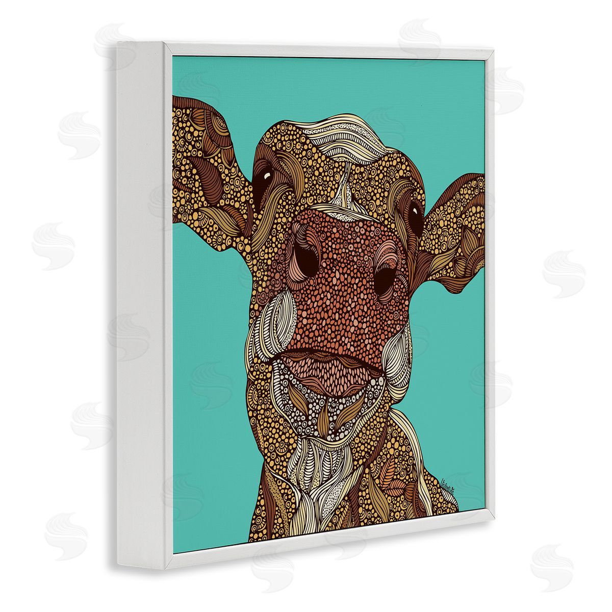 Valentina Harper Bold Calf Cow Intricate Inner Stripe Patterns White Framed Glicee Wall Art Print