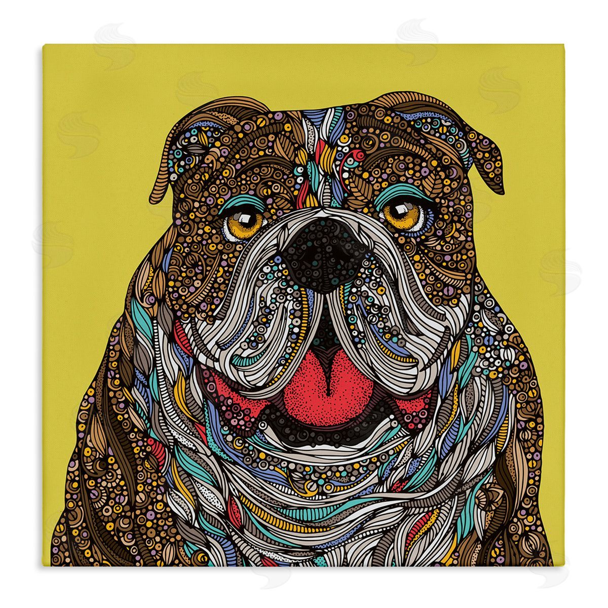 Valentina Harper Smiling Bulldog Bold Creative Mandala Patterns Shapes Stretched Canvas Wall Art Print