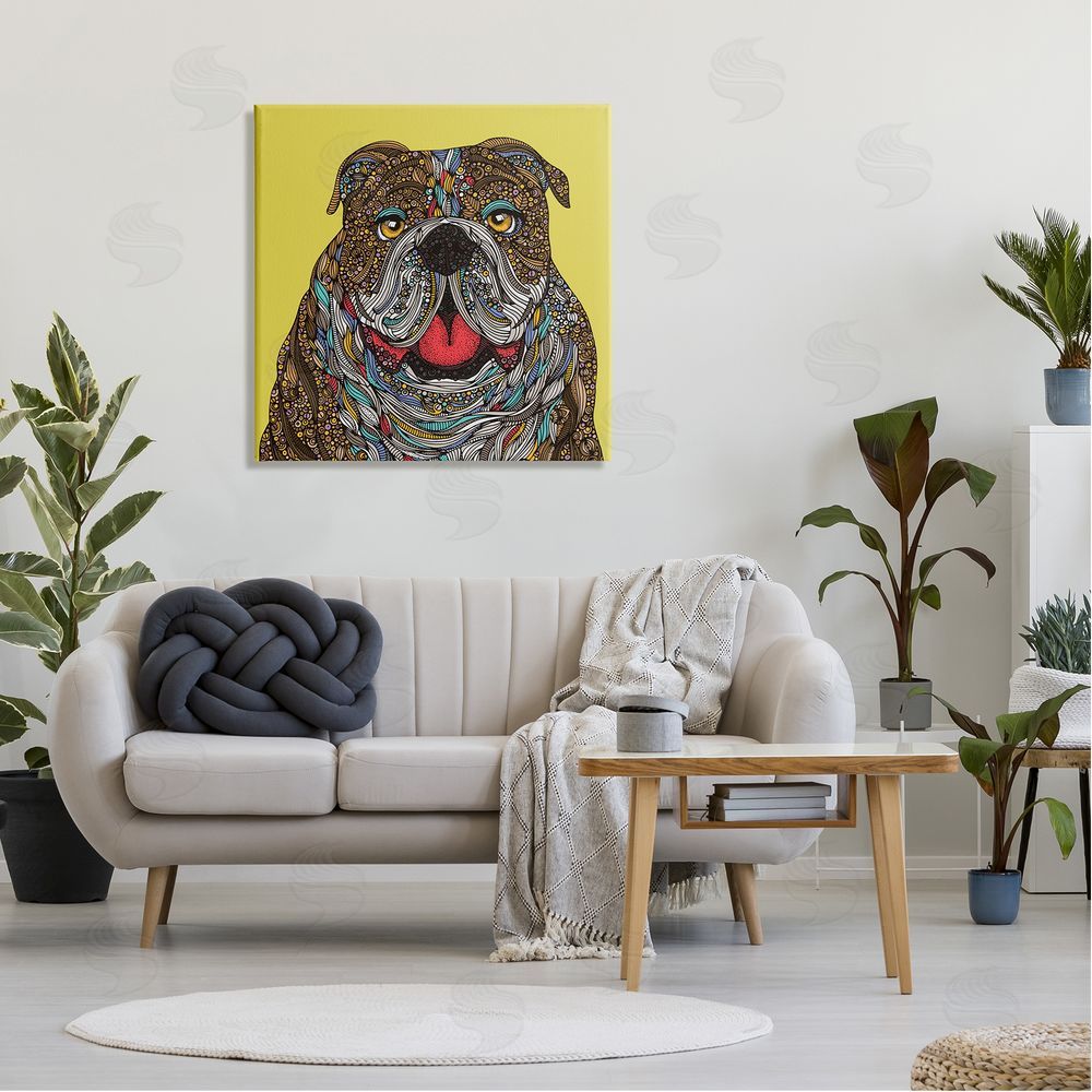 Valentina Harper Smiling Bulldog Bold Creative Mandala Patterns Shapes Canvas Wall Art in Room
