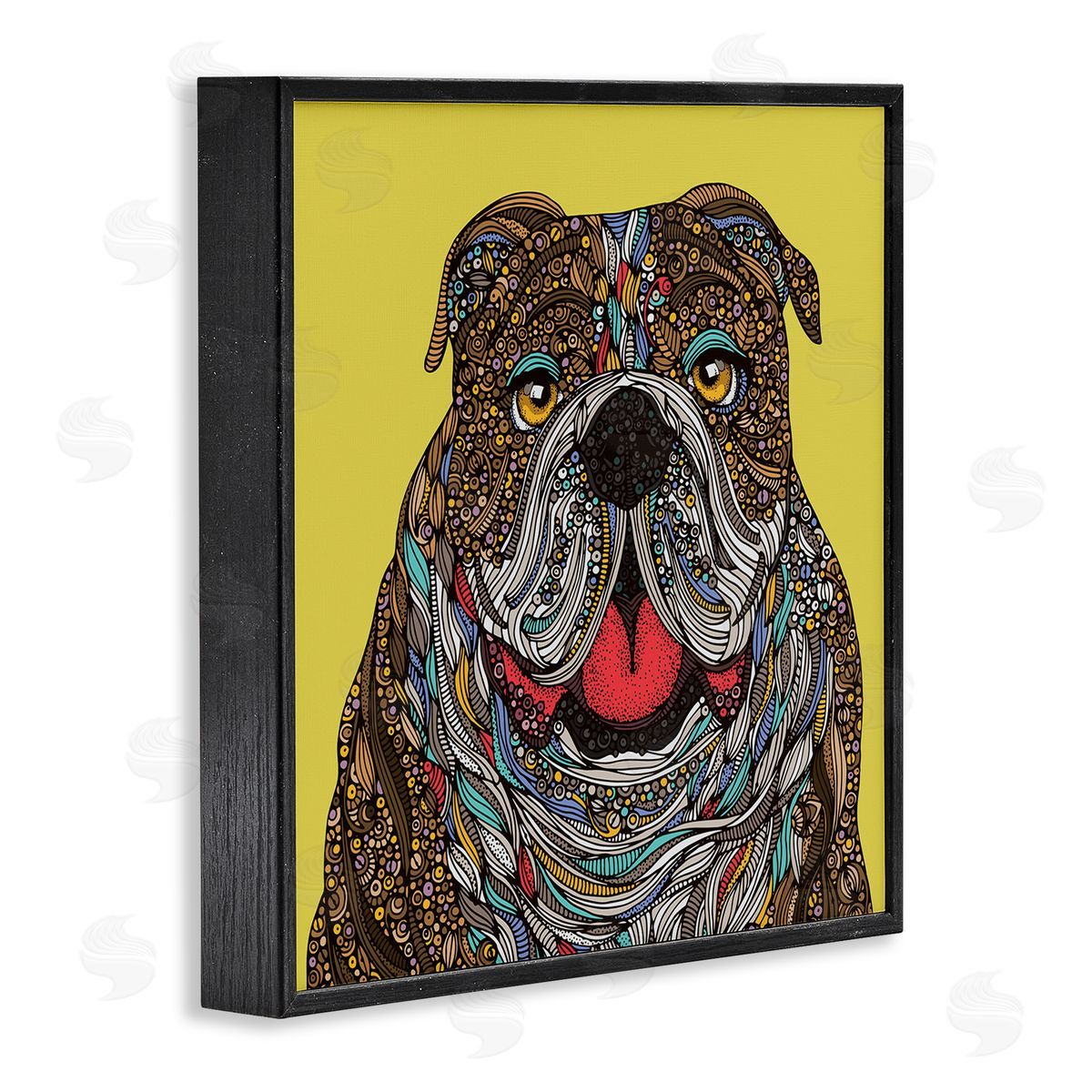 Valentina Harper Smiling Bulldog Bold Creative Mandala Patterns Shapes Black Framed Glicee Wall Art Print