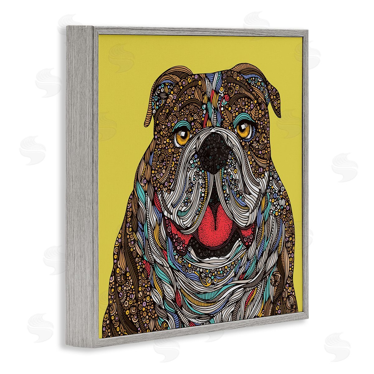 Valentina Harper Smiling Bulldog Bold Creative Mandala Patterns Shapes Gray Framed Glicee Wall Art Print