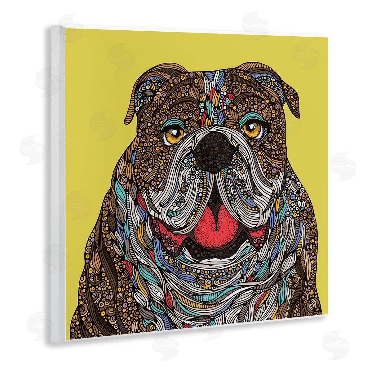 Valentina Harper Smiling Bulldog Bold Creative Mandala Patterns Shapes Wooden Wall Plaque Art Print