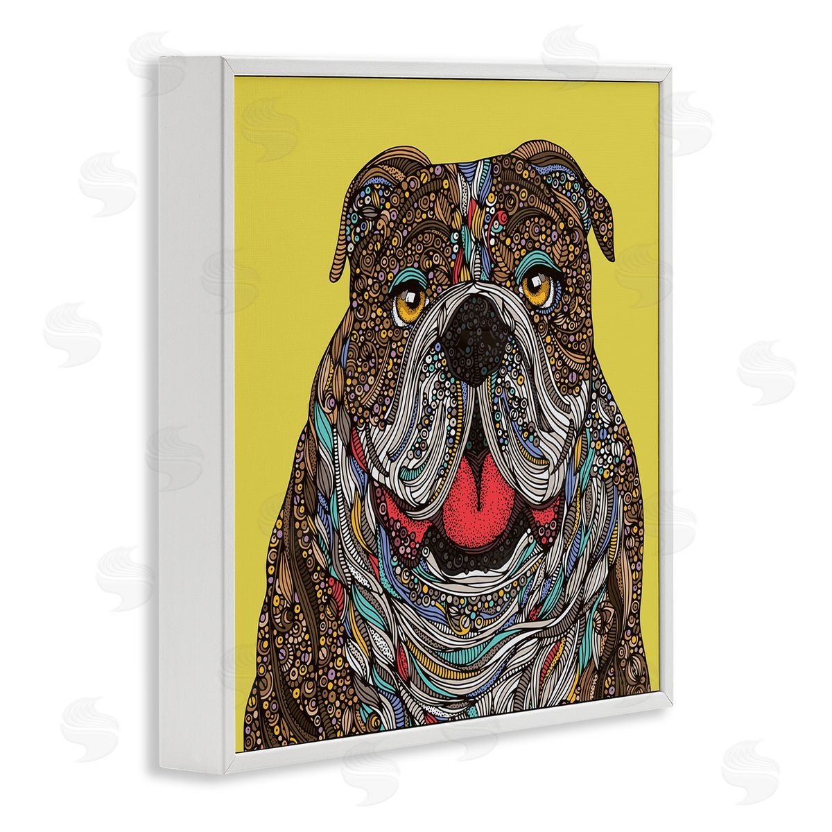 Valentina Harper Smiling Bulldog Bold Creative Mandala Patterns Shapes White Framed Glicee Wall Art Print