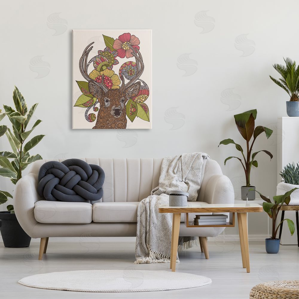 Valentina Harper Detailed Deer Wild Floral Blossoms Mandala Fractals  Canvas Wall Art Print in Room