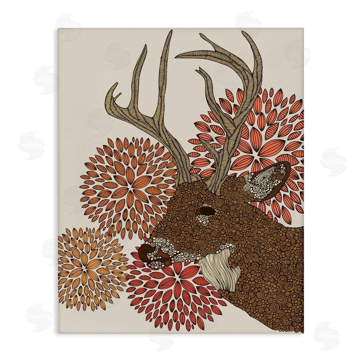 Valentina Harper Buck Deer Abstract Wildlife Botanical Intricate Patterns Stretched Canvas Wall Art Print