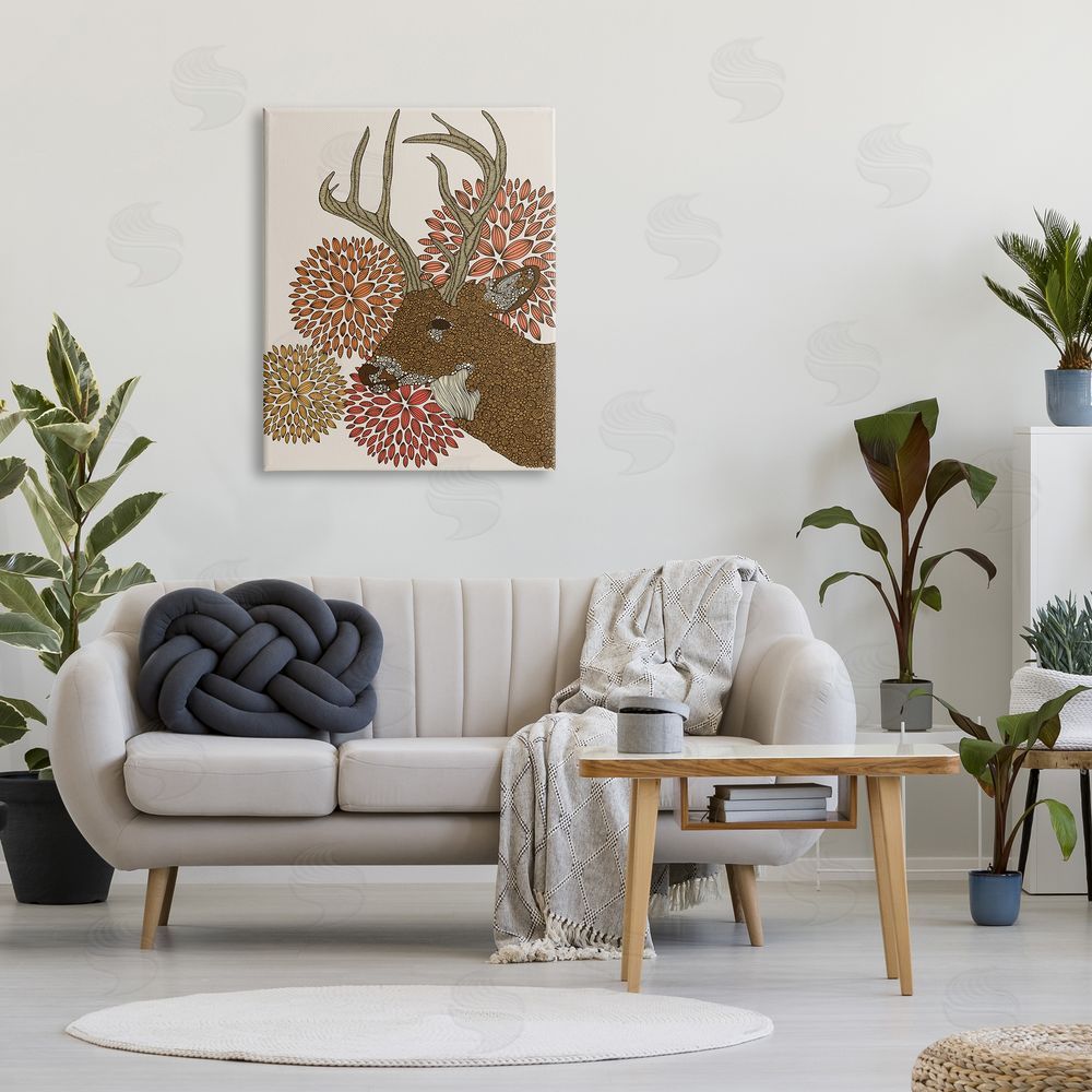 Valentina Harper Buck Deer Abstract Wildlife Botanical Intricate Patterns Canvas Wall Art Print in Room