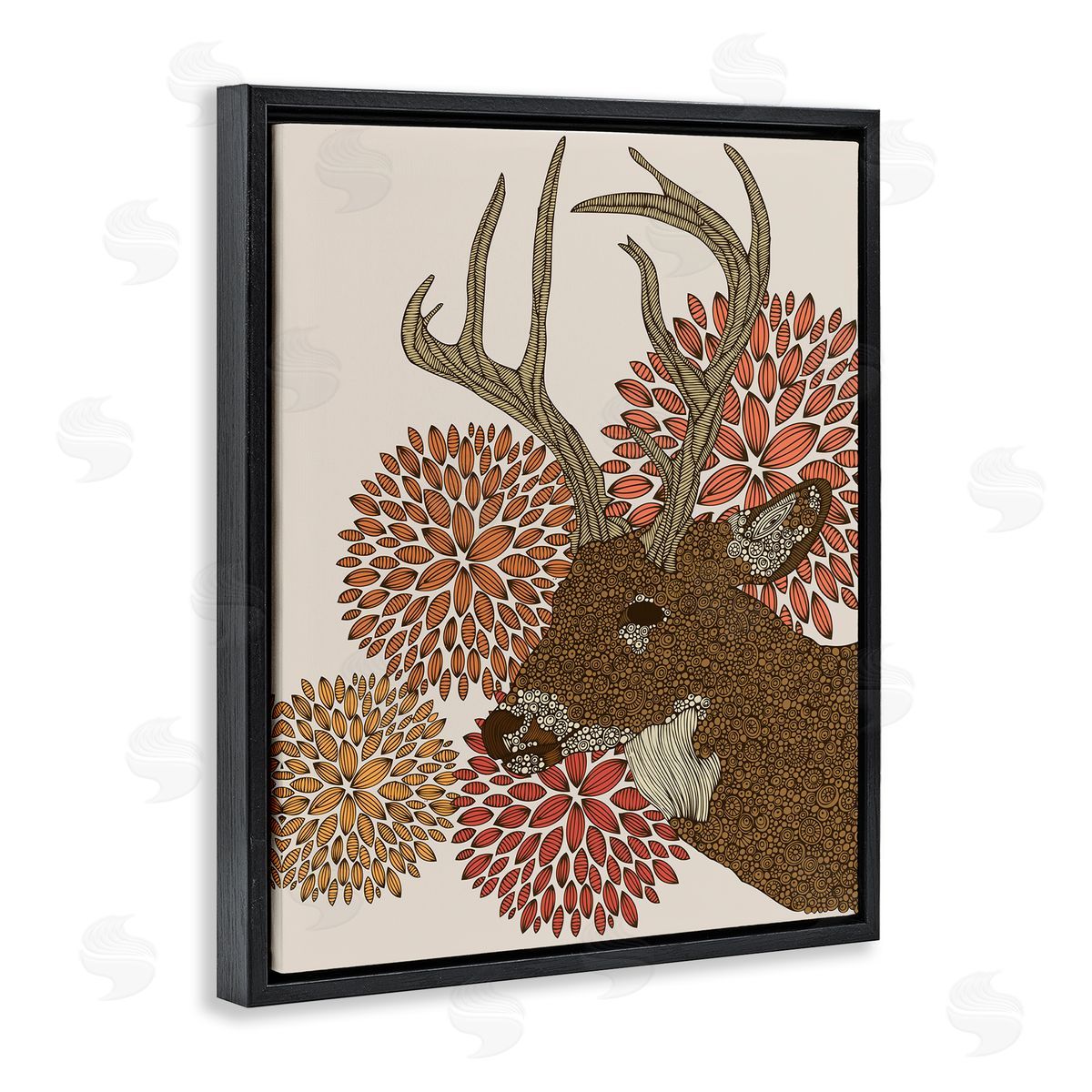 Valentina Harper Buck Deer Abstract Wildlife Botanical Intricate Patterns Black Floating Frame Canvas Wall Art Print