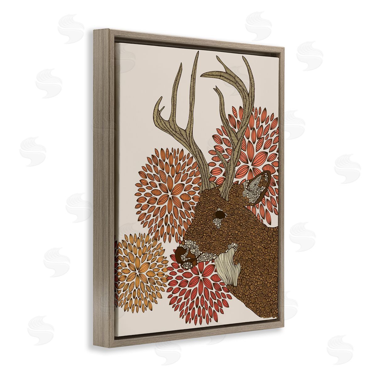 Valentina Harper Buck Deer Abstract Wildlife Botanical Intricate Patterns Brown Floating Frame Canvas Wall Art Print