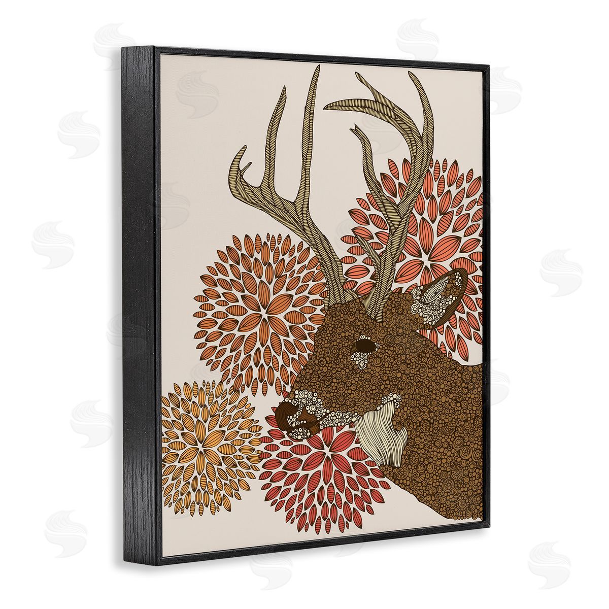 Valentina Harper Buck Deer Abstract Wildlife Botanical Intricate Patterns Black Framed Giclee Wall Art Print