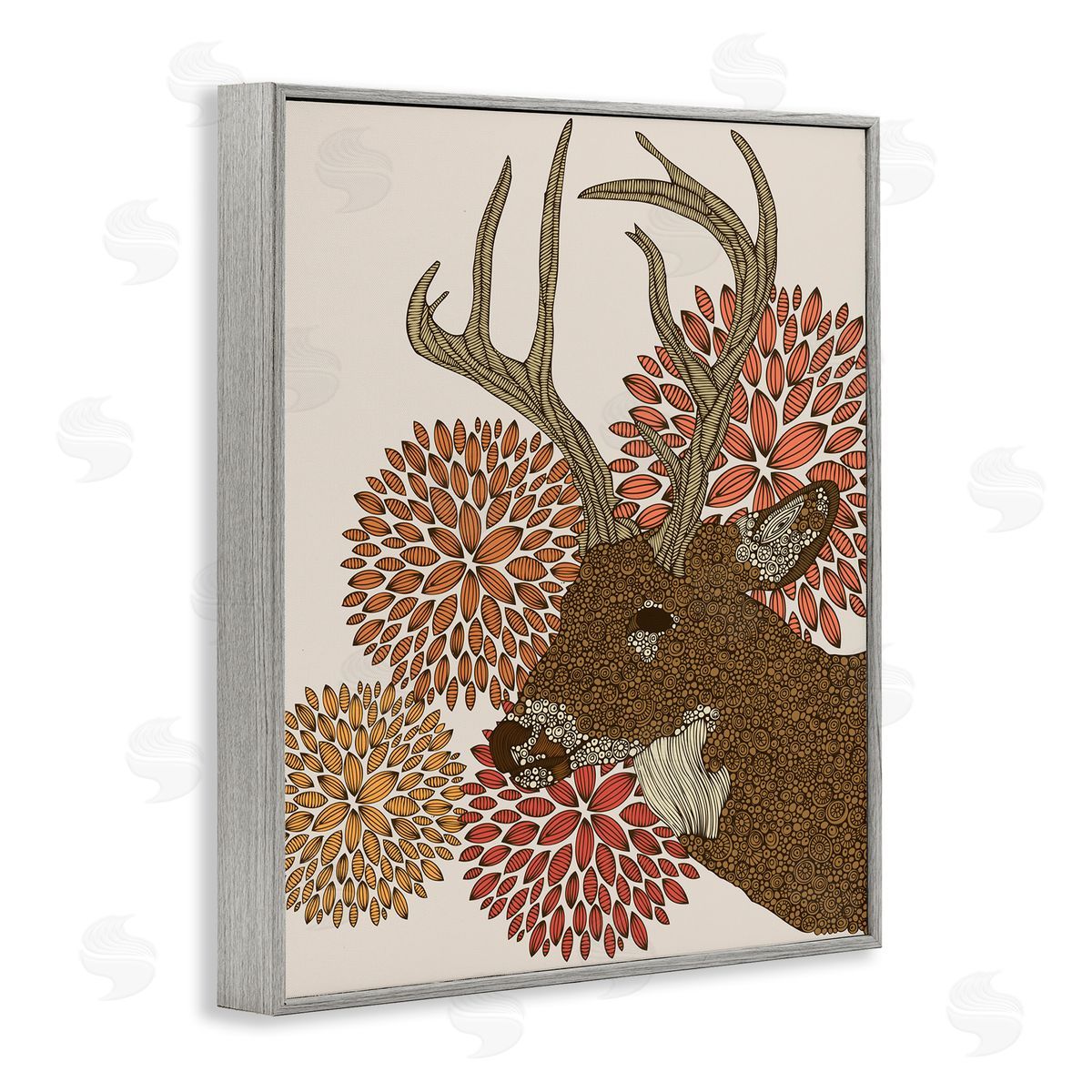 Valentina Harper Buck Deer Abstract Wildlife Botanical Intricate Patterns Gray Framed Giclee Wall Art Print