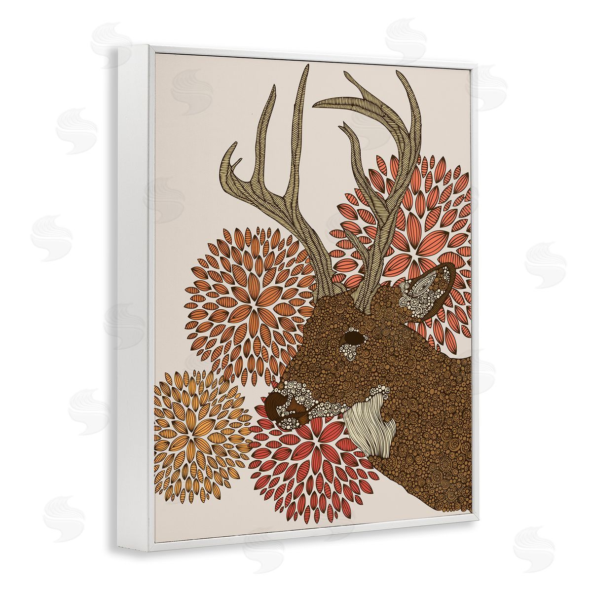 Valentina Harper Buck Deer Abstract Wildlife Botanical Intricate Patterns White Framed Giclee Wall Art Print