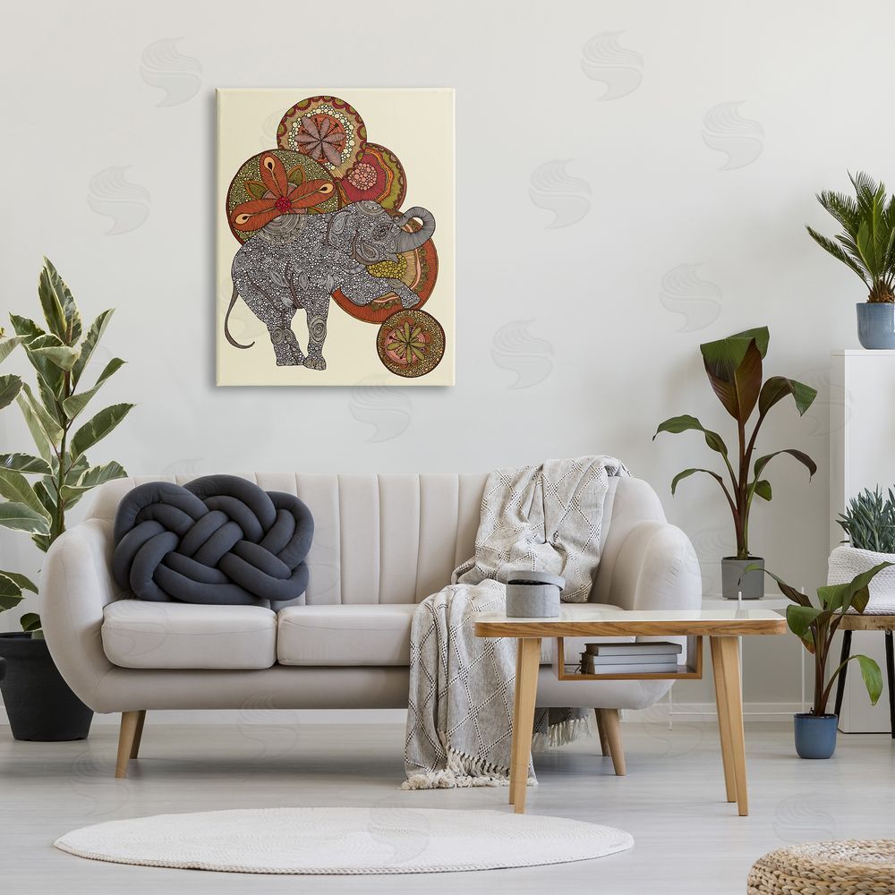 Valentina Harper Elephant & Ball Detailed Mandala Fractals Floral Shapes Canvas Wall Art Print in Room