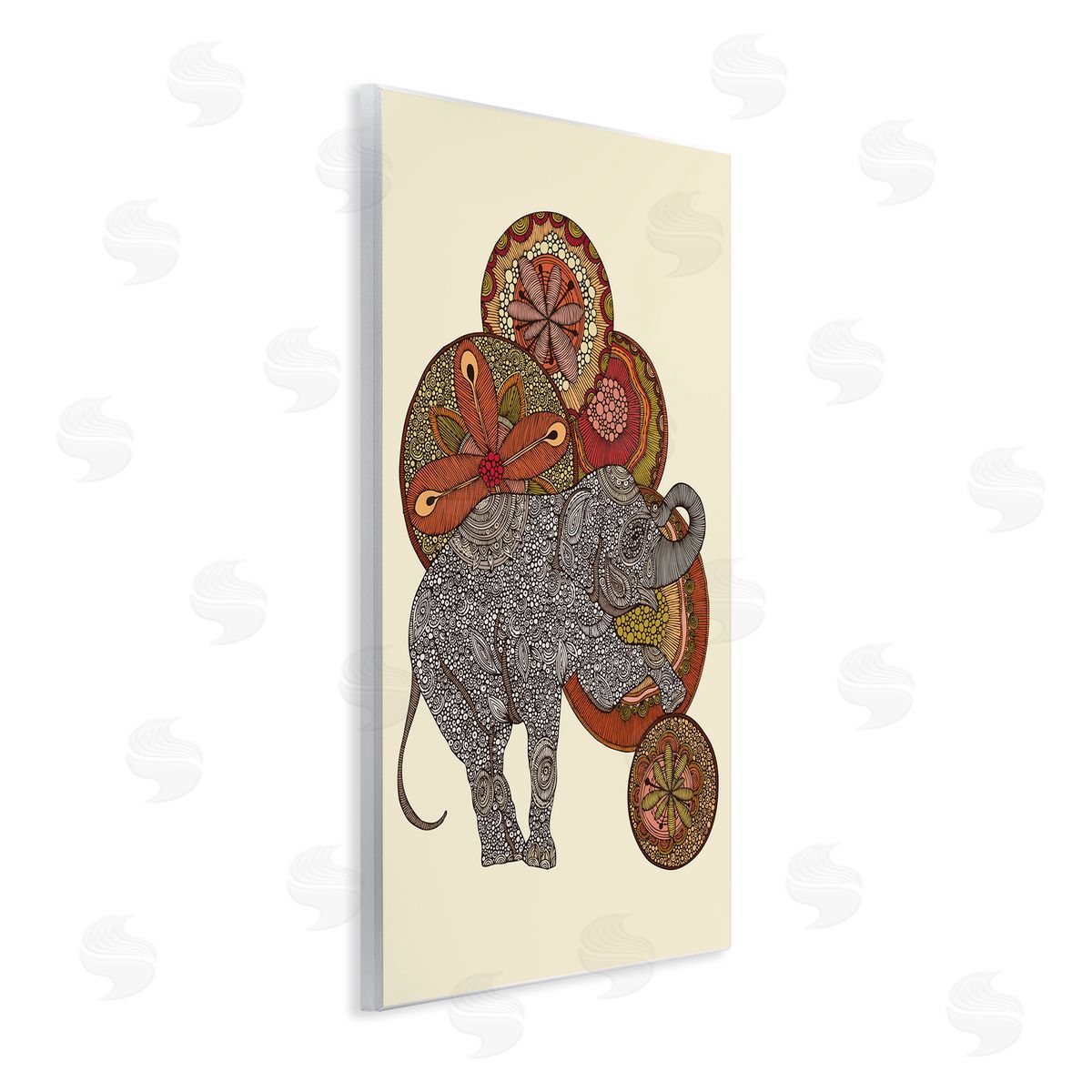 Valentina Harper Elephant & Ball Detailed Mandala Fractals Floral Shapes Wall Plaque Art Print