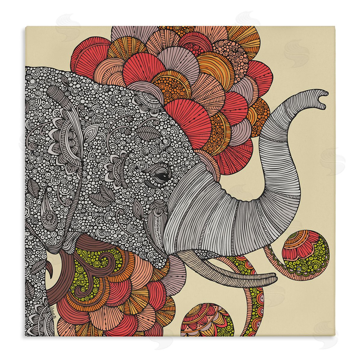 Valentina Harper Elephant Wildlife Detailed Floral Pattern Mandala Shapes Stretched Canvas Wall Art Print