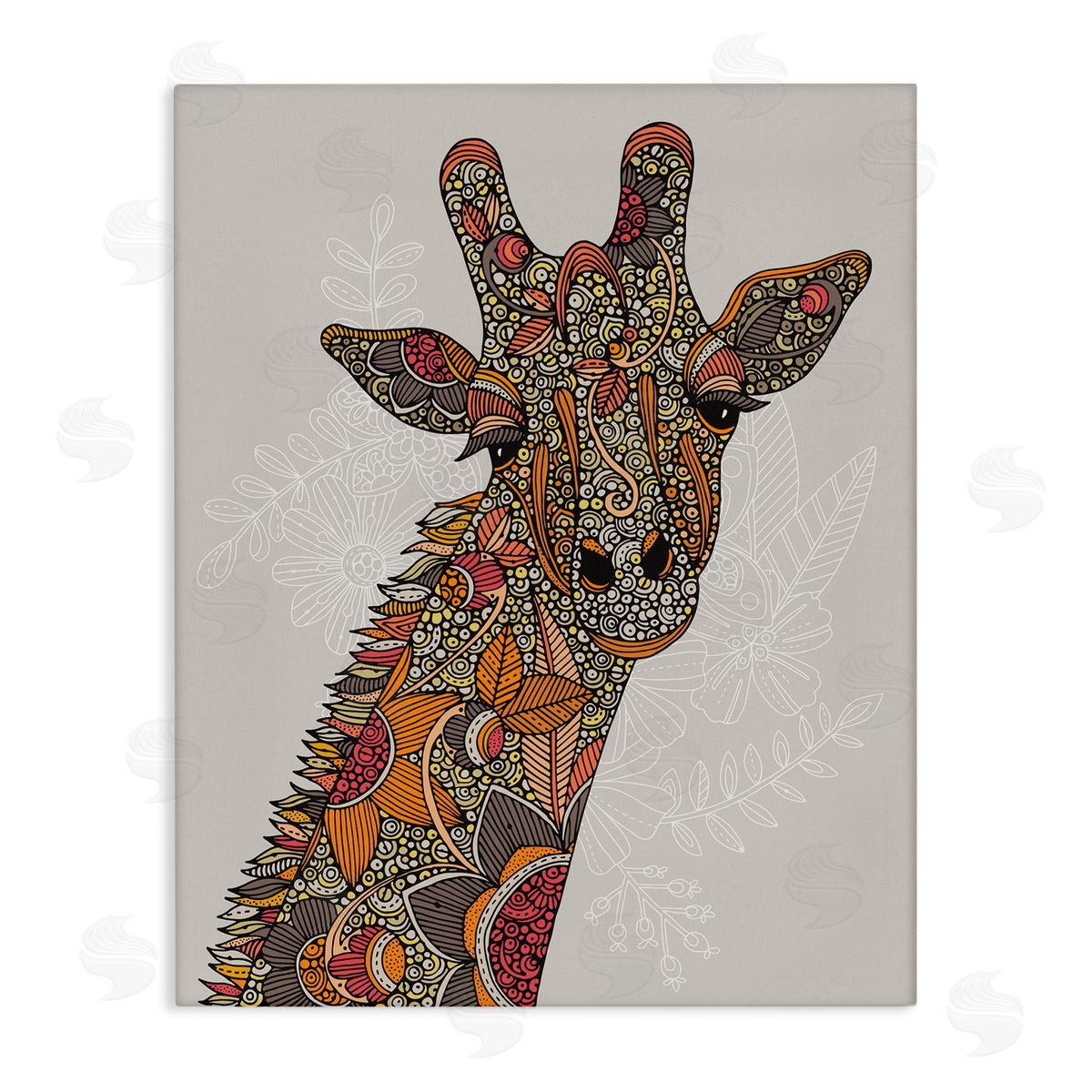 Valentina Harper Pleasant Giraffe Animal Intricate Floral Fractal Details  Stretched Canvas Wall Art Print