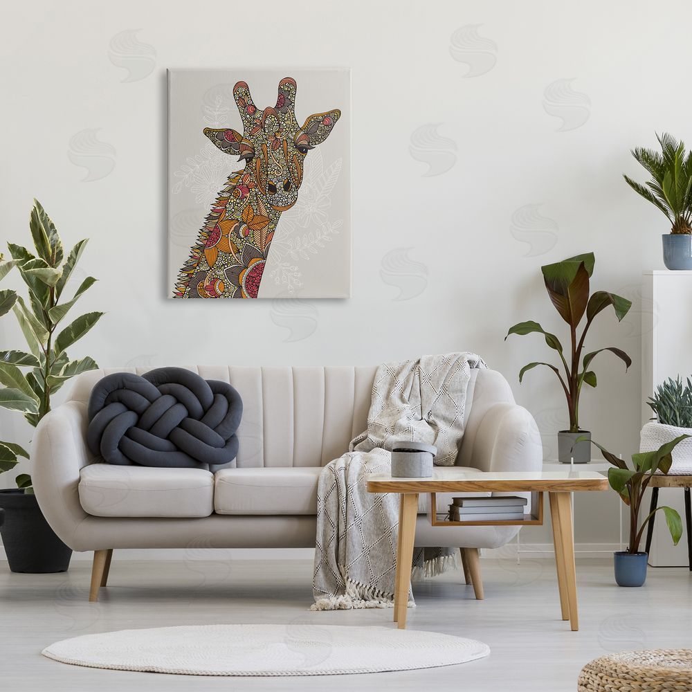 Valentina Harper Pleasant Giraffe Animal Intricate Floral Fractal Details  Canvas Wall Art Print in Room
