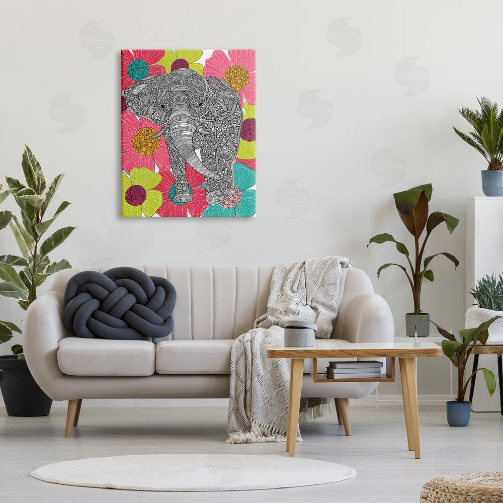 Valentina Harper Bold Modern Elephant Flower Blossoms Intricate Patterns Canvas Wall Art Print in Room