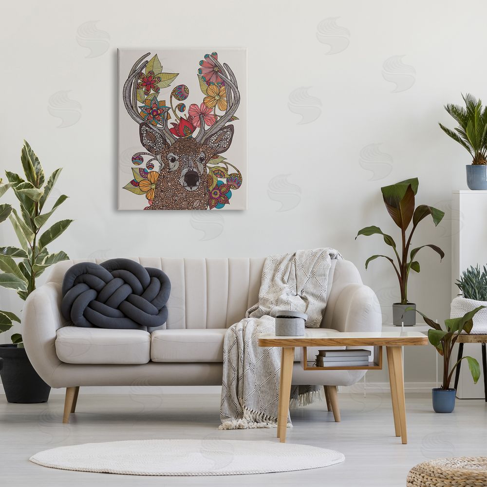 Valentina Harper Buck Deer Portrait Interwoven Flower Mandala Fractals Canvas Wall Art Print in Room