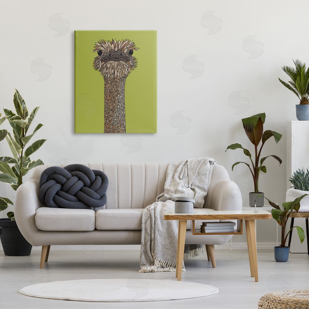 Valentina Harper Detailed Ostrich Bird Floral Petal Fractal Shapes Canvas Wall Art Print in Room