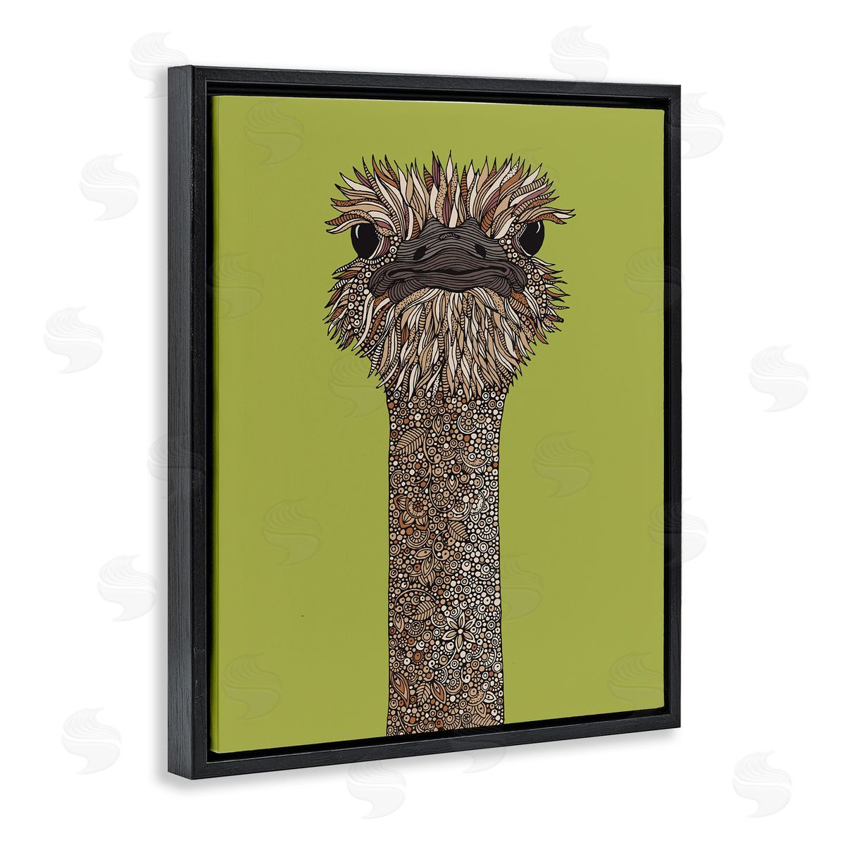 Valentina Harper Detailed Ostrich Bird Floral Petal Fractal Shapes Black Floating Frame Canvas Wall Art Print