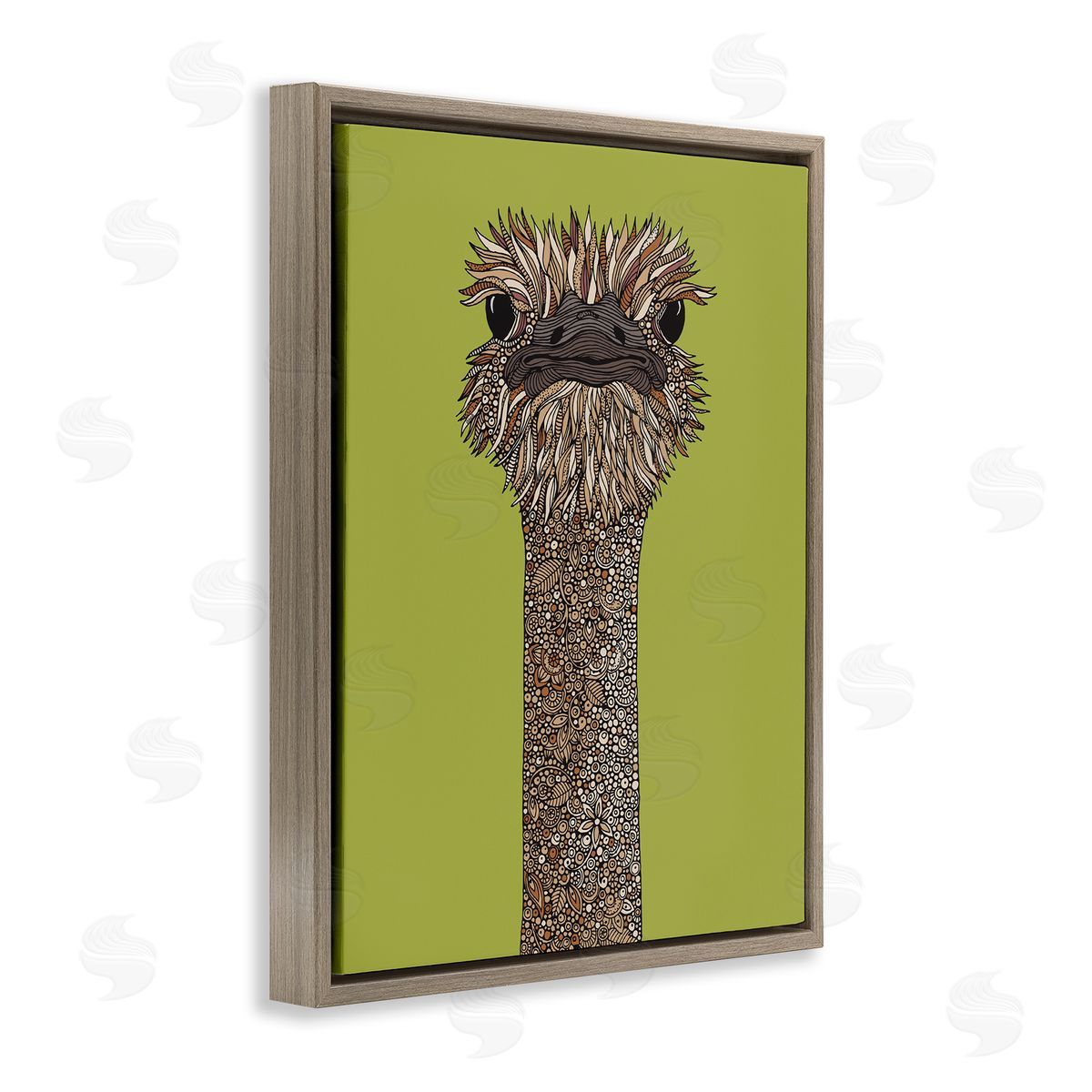 Valentina Harper Detailed Ostrich Bird Floral Petal Fractal Shapes Brown Floating Frame Canvas Wall Art Print