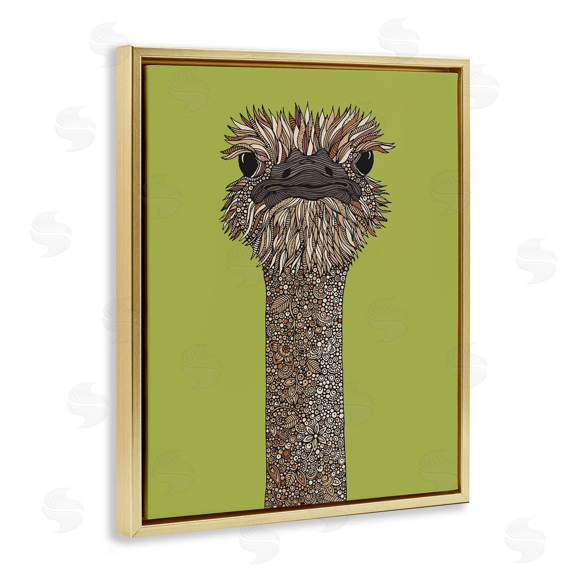 Valentina Harper Detailed Ostrich Bird Floral Petal Fractal Shapes Gold Floating Frame Canvas Wall Art Print