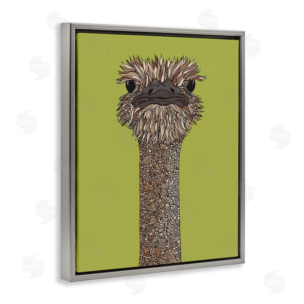 Valentina Harper Detailed Ostrich Bird Floral Petal Fractal Shapes Gray Floating Frame Canvas Wall Art Print