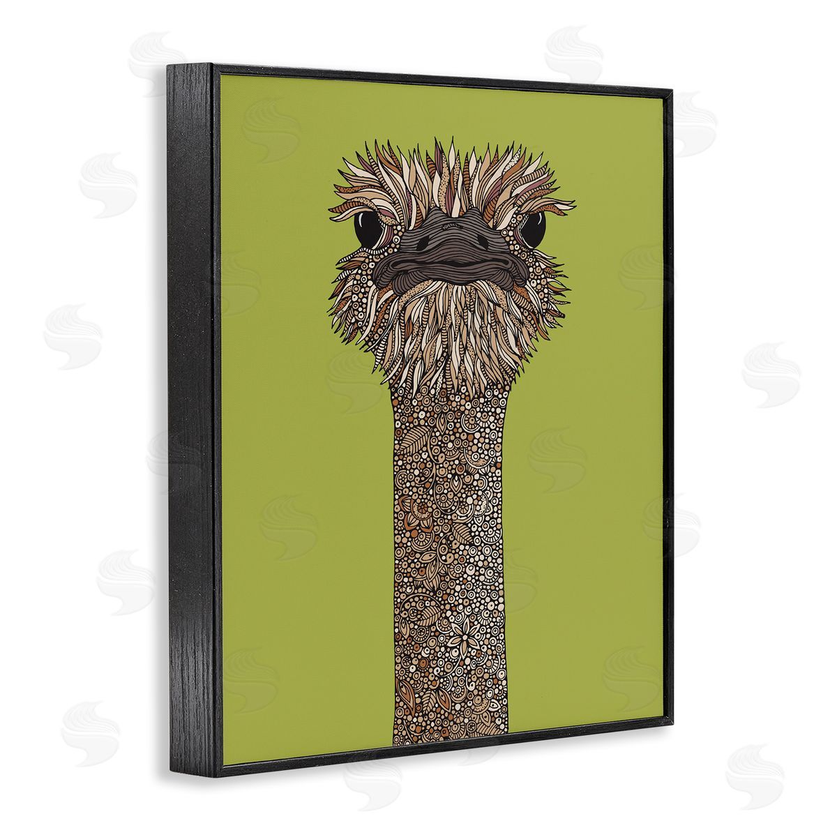 Valentina Harper Detailed Ostrich Bird Floral Petal Fractal Shapes Black Framed Giclee Wall Art Print