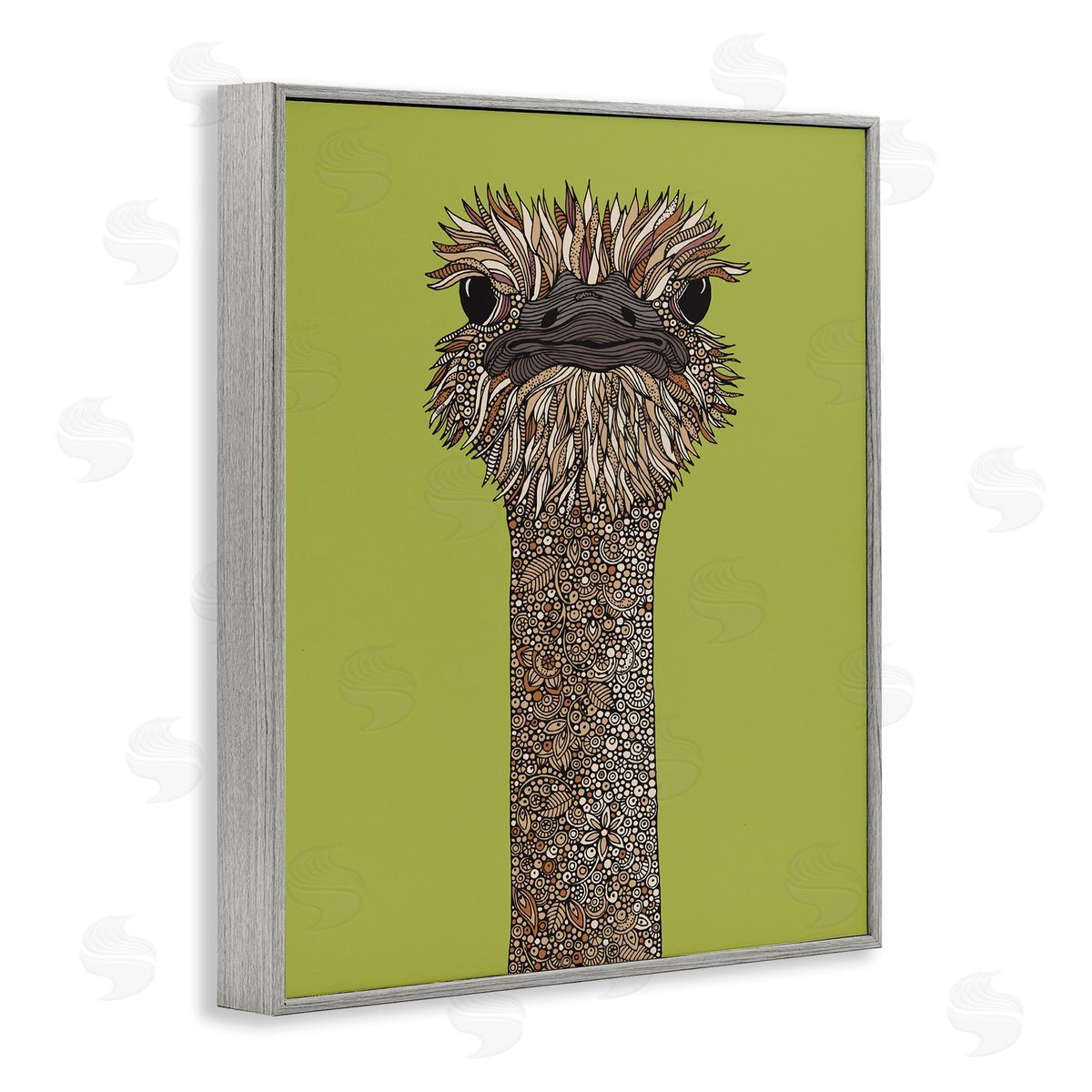 Valentina Harper Detailed Ostrich Bird Floral Petal Fractal Shapes Gray Framed Giclee Wall Art Print