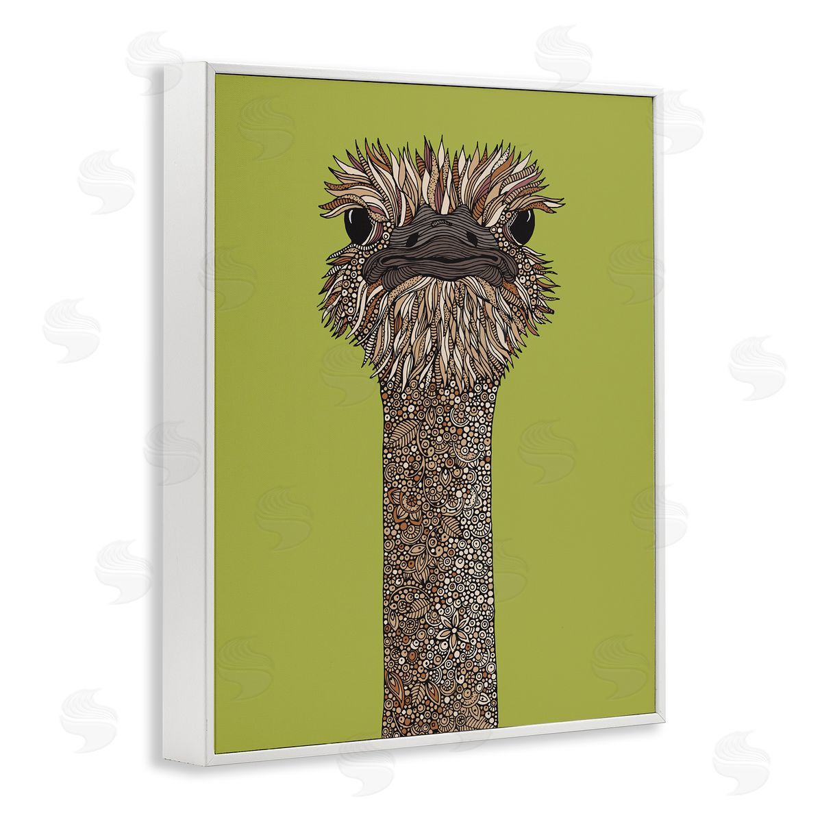 Valentina Harper Detailed Ostrich Bird Floral Petal Fractal Shapes White Framed Giclee Wall Art Print