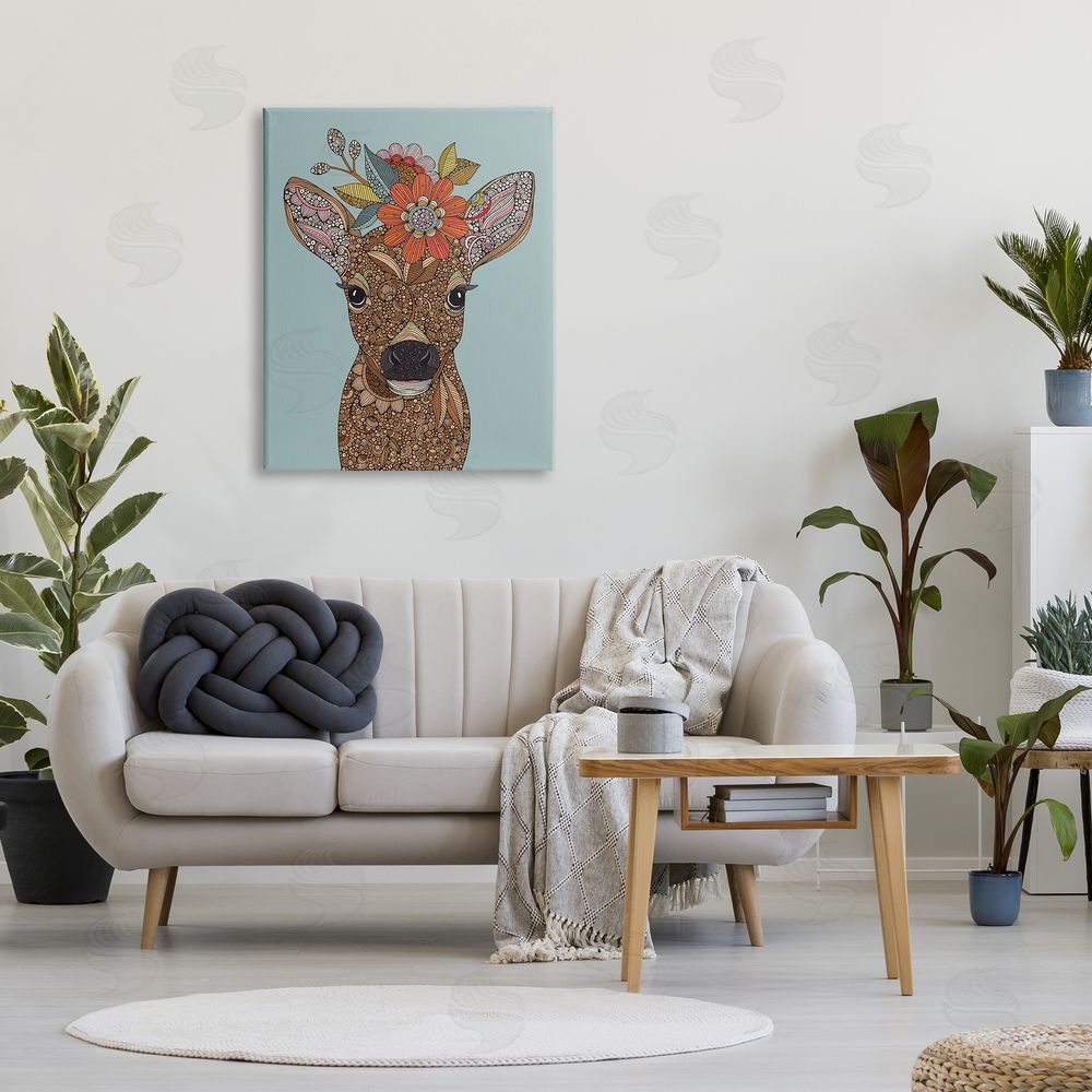 Valentina Harper Baby Deer Fawn Flower Crown Intricate Paisleys Canvas Wall Art Print in Room