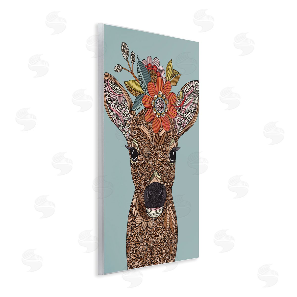 Valentina Harper Baby Deer Fawn Flower Crown Intricate Paisleys Wall Plaque Art Print