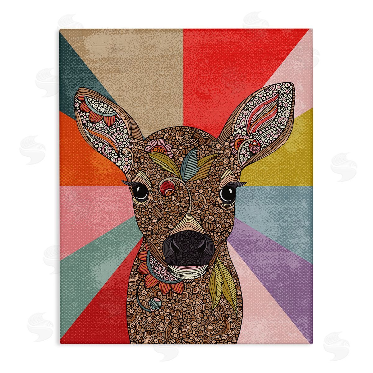 Valentina Harper Detailed Fawn Pop Stripes Floral Patterns Stretched Canvas Wall Art Print