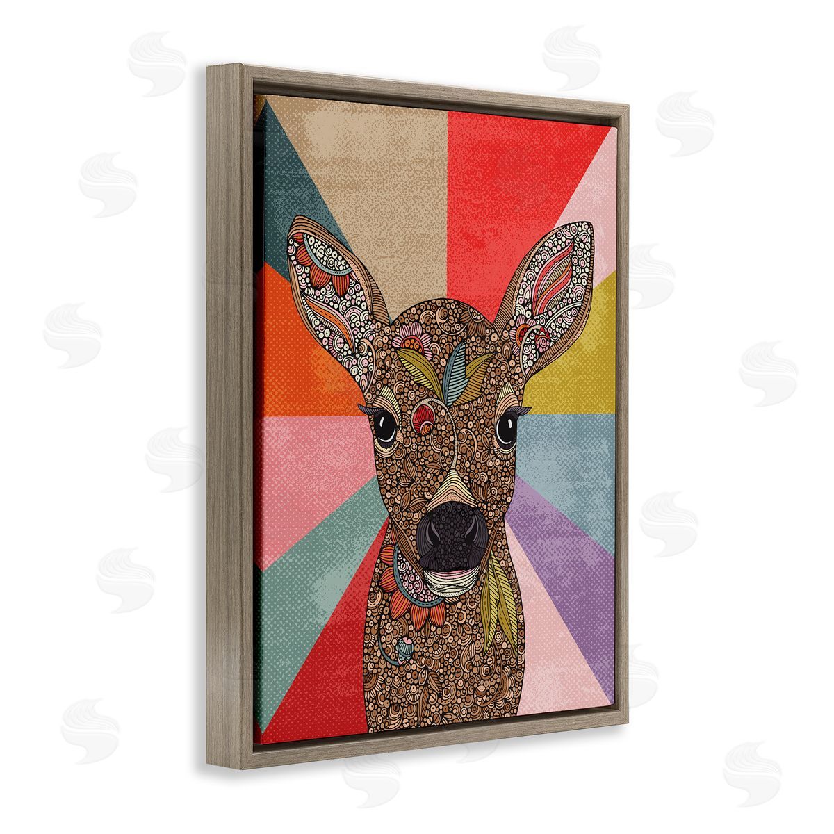 Valentina Harper Detailed Fawn Pop Stripes Floral Patterns Brown Floating Frame Canvas Wall Art Print