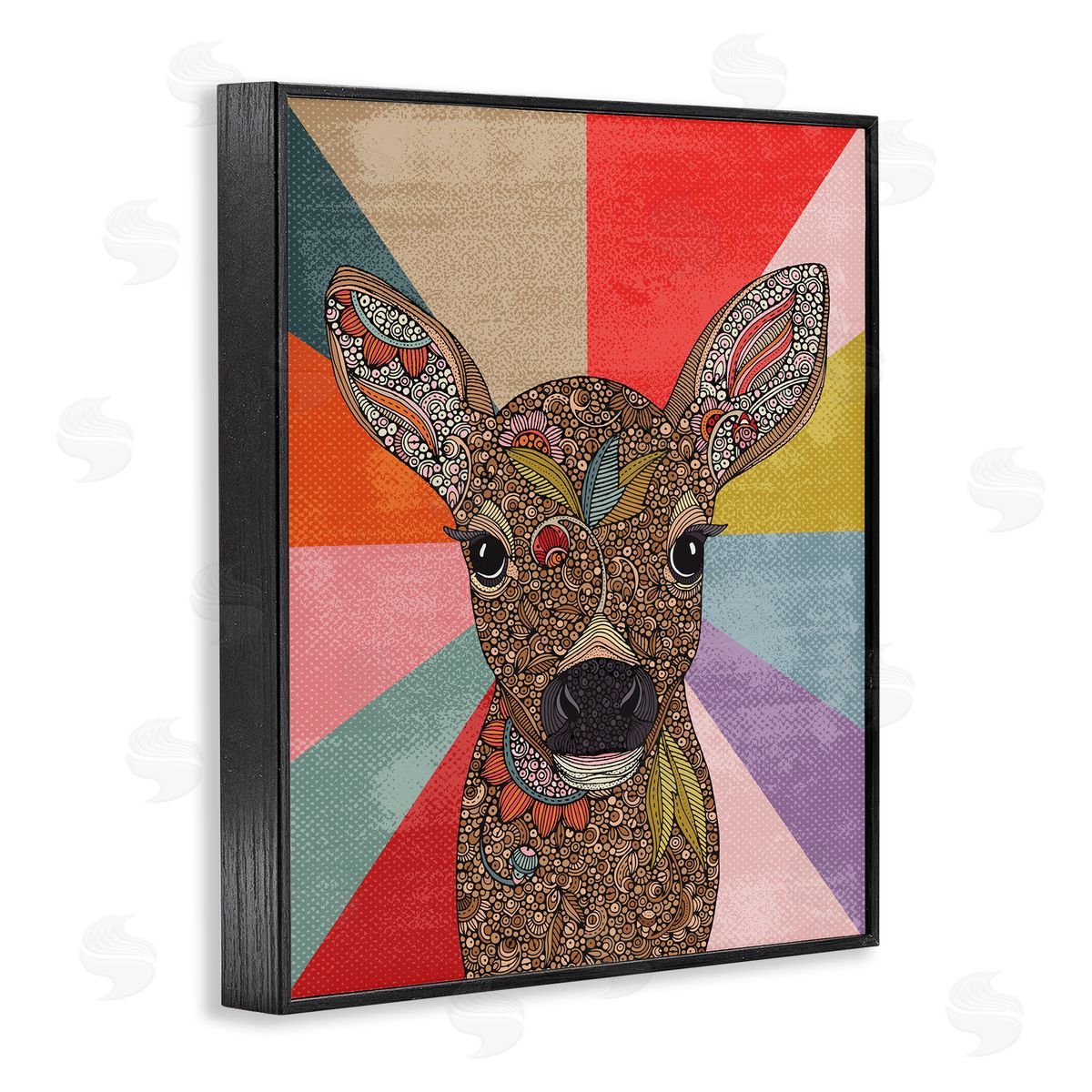 Valentina Harper Detailed Fawn Pop Stripes Floral Patterns Black Framed Giclee Wall Art Print