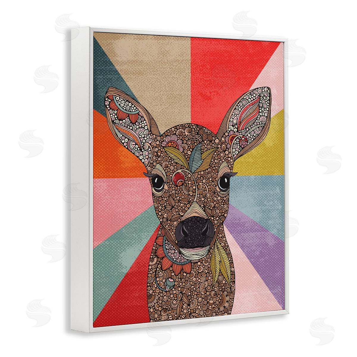 Valentina Harper Detailed Fawn Pop Stripes Floral Patterns White Framed Giclee Wall Art Print