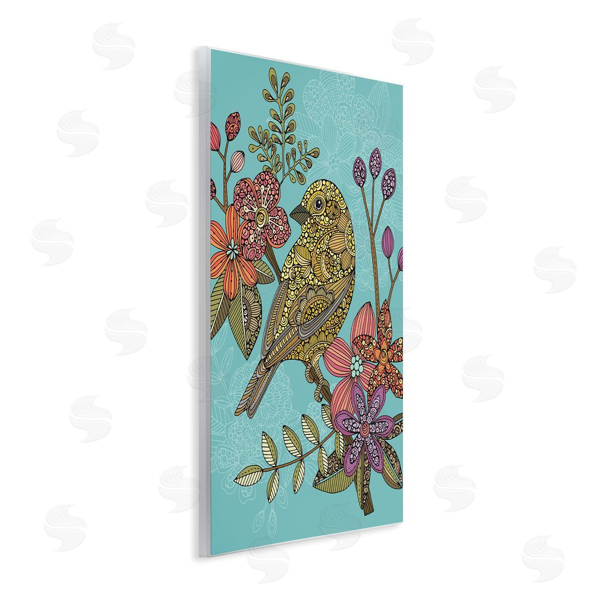 Valentina Harper Finch Perched Flower Branch Intricate Patterns Wall Plaque Art Print