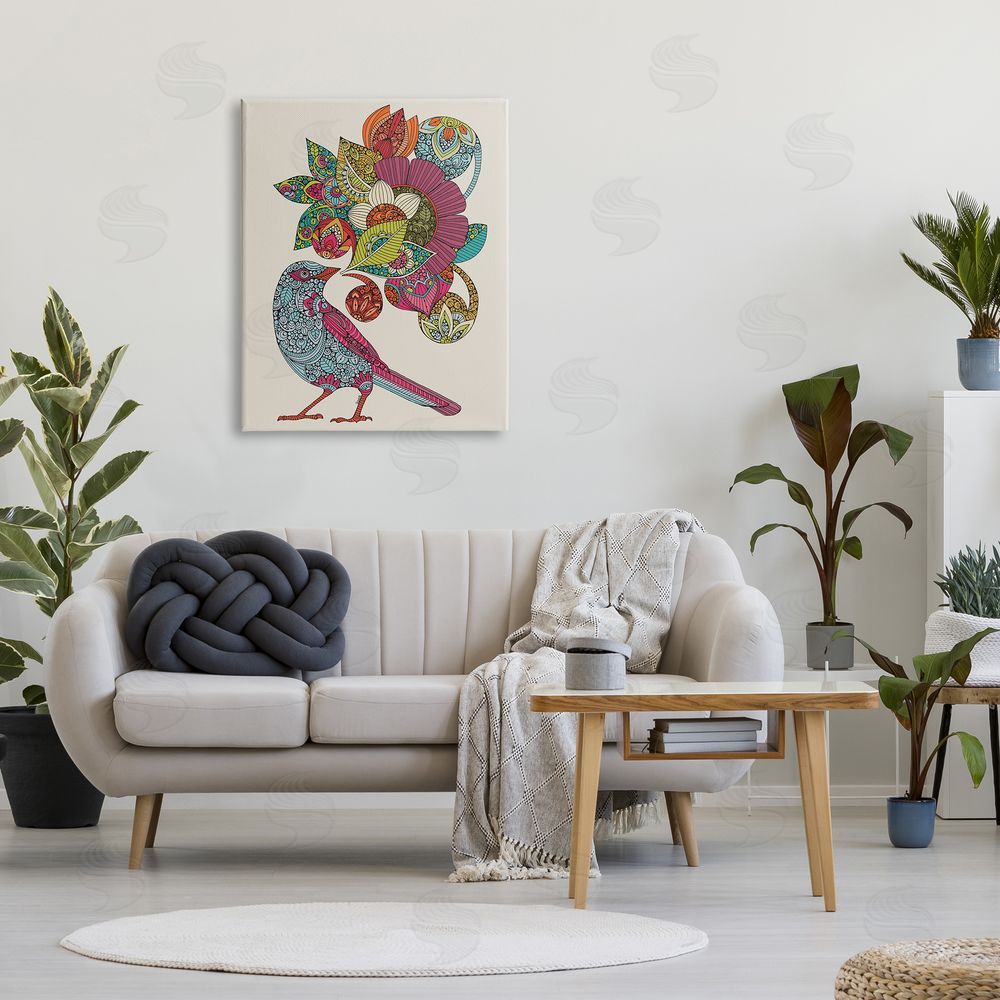 Valentina Harper Abstract Song Bird Paisley Pattern Floral Mandala Canvas Wall Art Print in Room