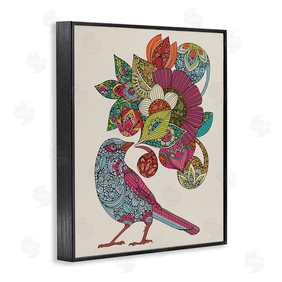 Valentina Harper Abstract Song Bird Paisley Pattern Floral Mandala Black Framed Giclee Wall Art Print