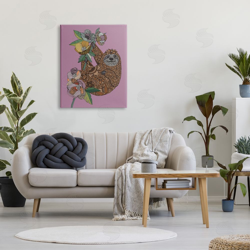 Valentina Harper Sloth Hanging Flower Blossoms Intricate Fractals Pattern Canvas Wall Art Print in Room